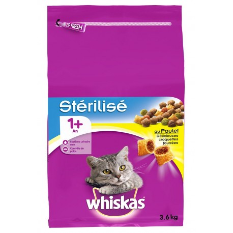 Whiskas Croquettes Chats Stérilisés 1+An au Poulet 3,6Kg