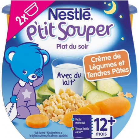 Nestlé P’tit Souper Plat du Soir Crème de Légumes et Tendres Pâtes (+12 mois) par 2 pots de 200g (lot de 6 soit 12 pots)
