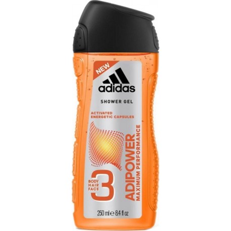 Adidas Shower Gel Adipower Maximum Performance 3 en 1 Body Hair Face 250ml (lot de 6)