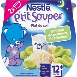 Nestlé P’tit Souper Plat du Soir Mouliné de Poireaux Riz Crémeux (+12 mois) par 2 pots de 200g (lot de 6 soit 12 pots)