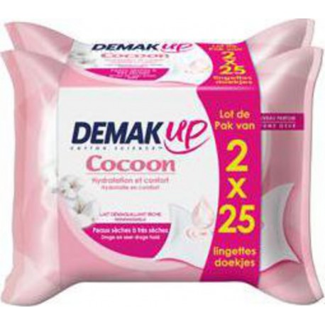 Demak'up Lingettes lait Peaux sensibles 2x25 x2 paquets 25
