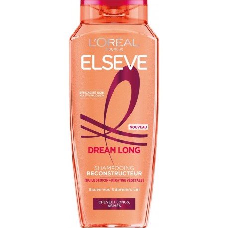 L'OREAL PARIS Shampoing Reconstructeur Cheveux longs et abîmés Kératine Végétale et Huile de Ricin Elseve 250ml