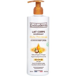 EVOLUDERM Lait Nourrissant Corps Peaux Sèches Huile Précieuse Huiles D'Argan et D'Onagre Vegan