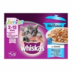 Whiskas Junior Les Marmitons en Gelée Sélection aux Poissons par 12 (lot de 2 soit 24 sachets)