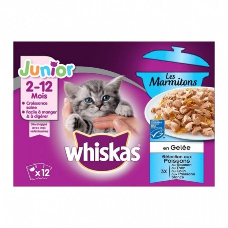 Whiskas Junior Les Marmitons en Gelée Sélection aux Poissons par 12 (lot de 2 soit 24 sachets)