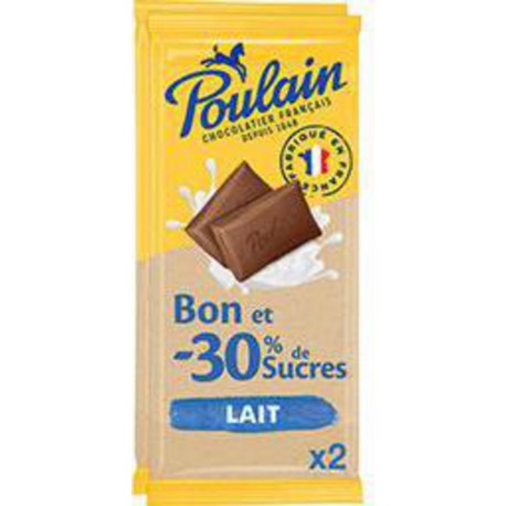 Poulain Chocolat au lait -30% de sucres les 2 tablettes 85g