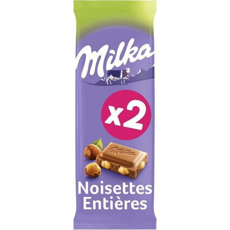 MILKA LAIT NOISETTES 2X100G CHOCOLATS TABLETTE TABLETTES FAMILIALES