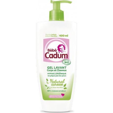 Cadum Gel douche corps et cheveux natural caresse à l'aloe vera bio bébé 400ml