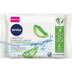 NIVEA Lingette démaquillante visage et yeux aloe vera Bio x25 (lot de 3) paquet 25 pièces