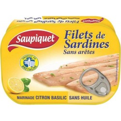 Saupiquet Filets de Sardines Citron Basilic Sans Huile 100g