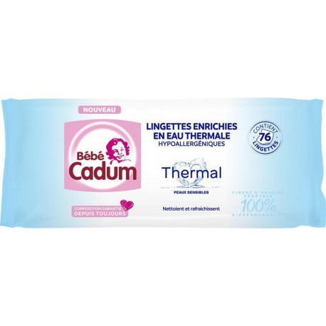 Bébé Cadum Lingettes Enrichies en Eau Thermale Hypoallergéniques x76